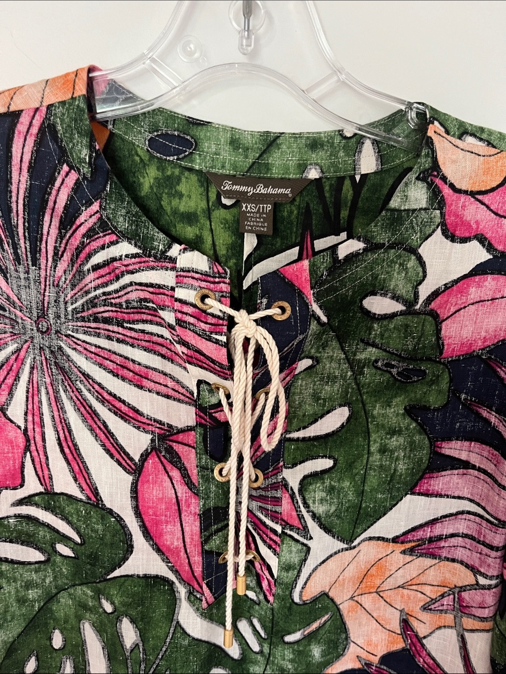 Tommy Bahama Green, Pink & Coral linen Tropical Lace-Up dress xxs